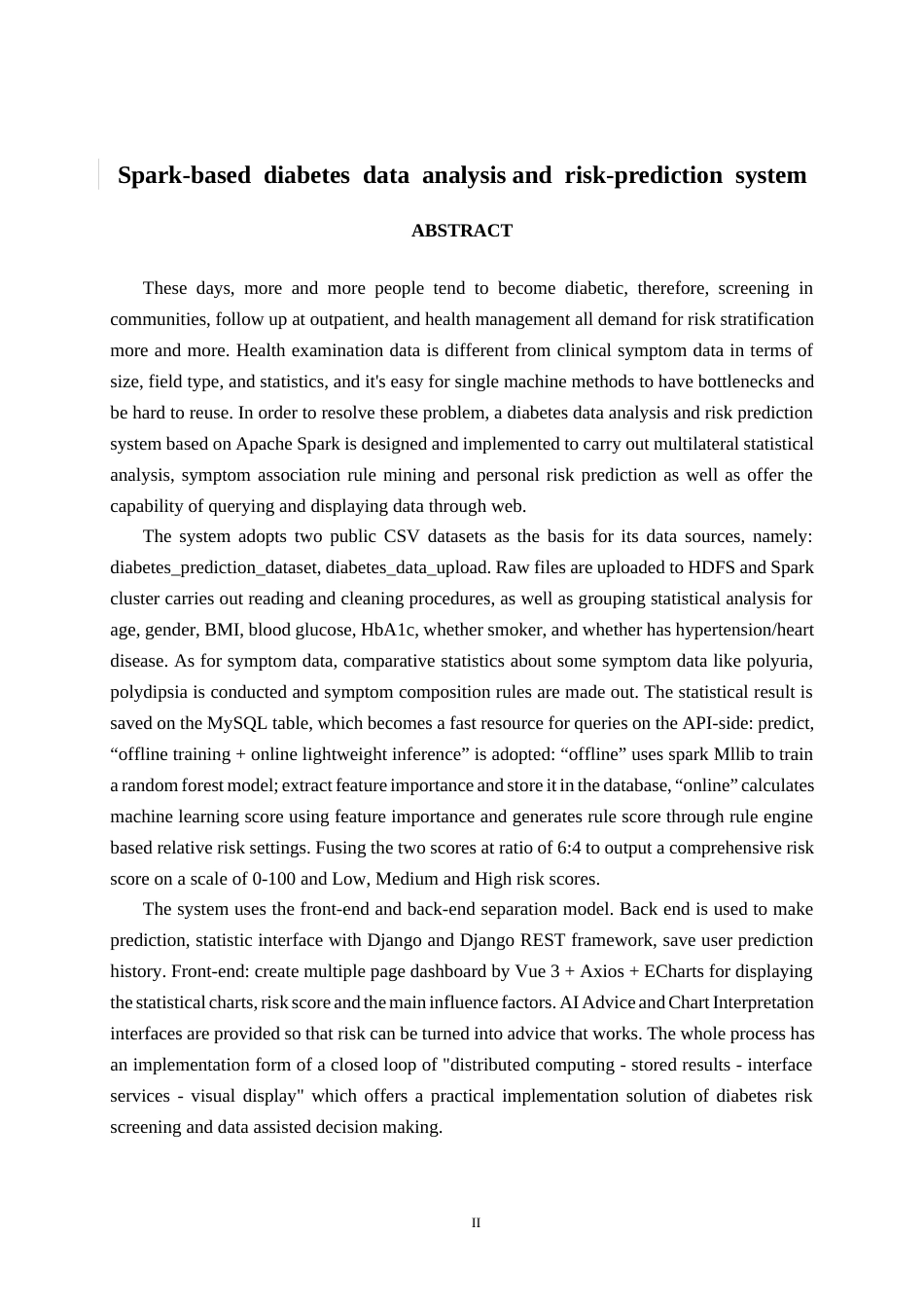 26年CH数据科学与大数据 基于Spark的糖尿病数据分析与风险预测系统的设计与实现-终稿全日制(25532字).docx_第2页