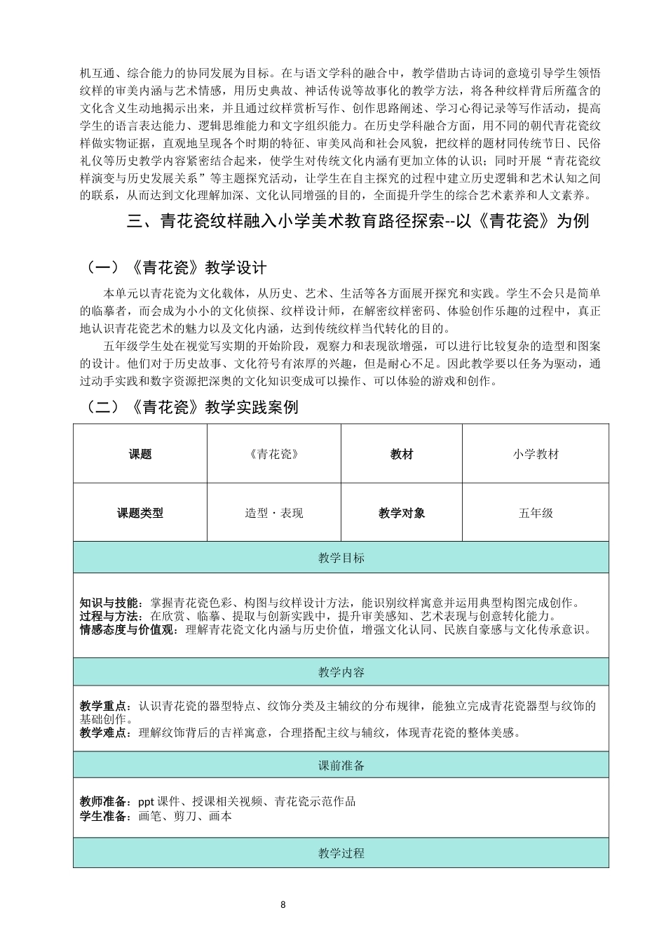 26年CH美术学师范 青花瓷纹样在小学美术教育中的应用研究——以湘美版小学五年级《青花瓷》为例-全日制终稿(11154字).docx_第8页