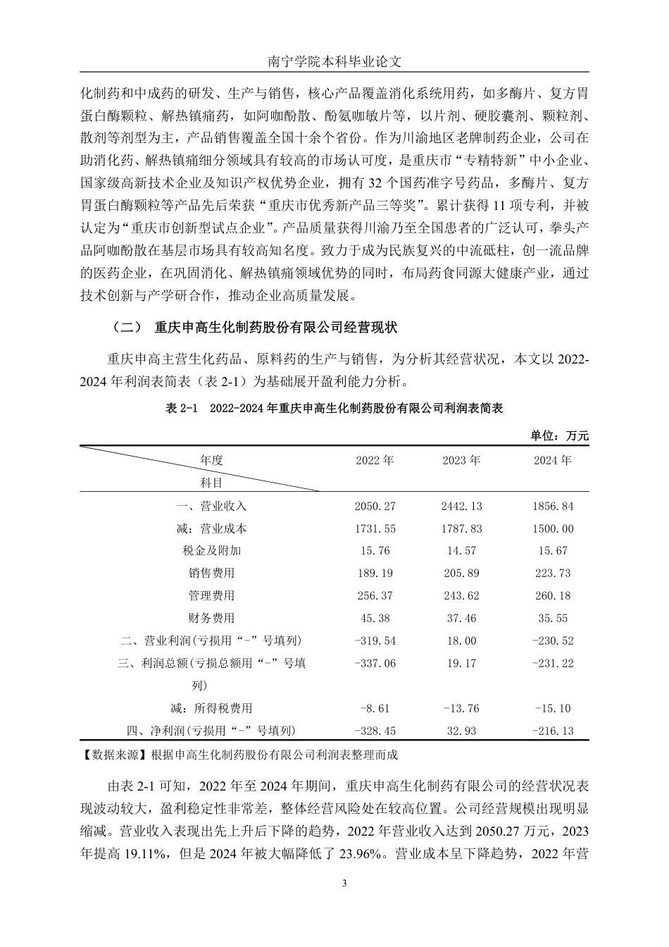 26年CH会计学 医药制造企业盈利能力分析——以重庆申高生化制药股份有限公司为例终稿全日制-约18755字符.pdf_第6页