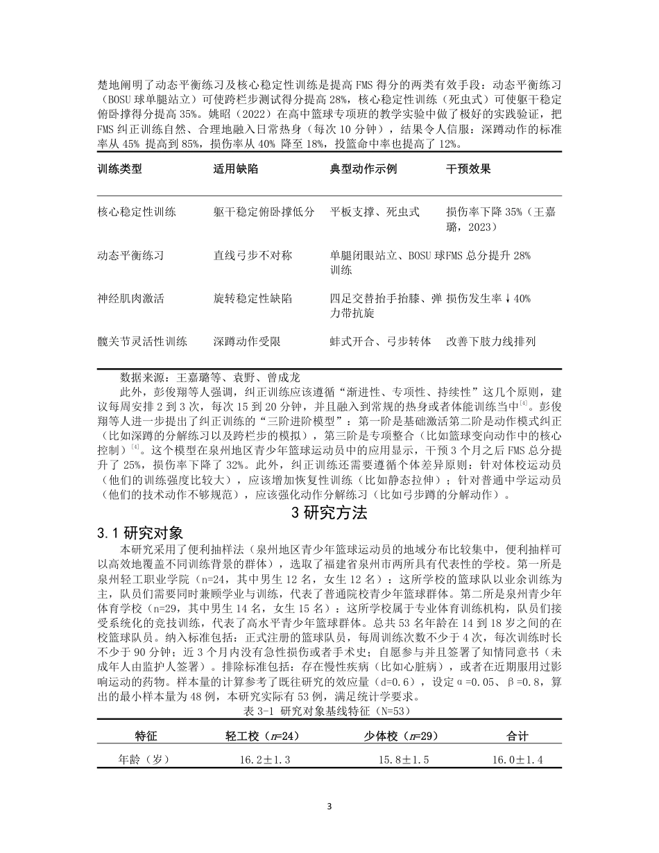 26年CH社会体育指导与管理 基于功能性运动筛查FMS评分监测青少年篮球运动员损伤风险-终稿全-约12541字符.pdf_第6页