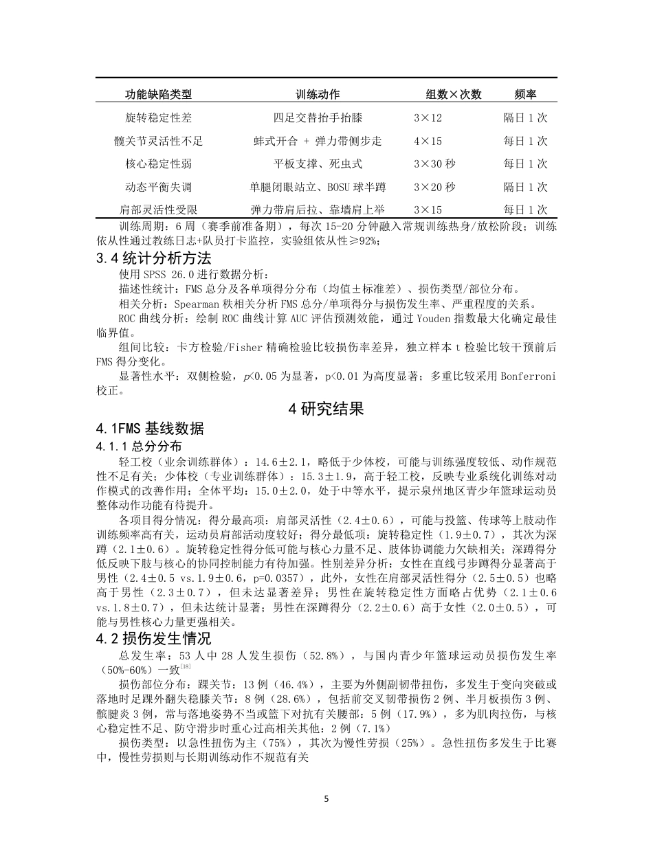26年CH社会体育指导与管理 基于功能性运动筛查FMS评分监测青少年篮球运动员损伤风险-终稿全-约12541字符.pdf_第8页