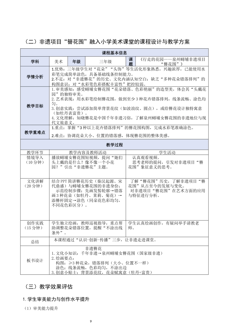 26年CH美术学师范 非遗项目“簪花围”在小学美术课程教学中的实践研究-全日制终稿(9622字).docx_第9页
