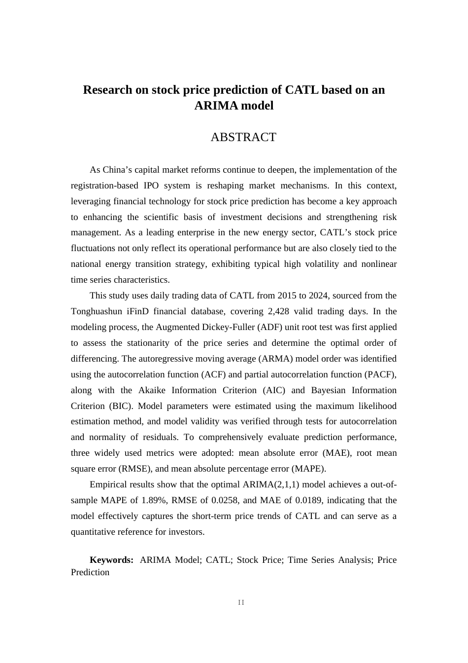 26年CH金融科技 基于ARIMA模型的宁德时代股票价格预测研究终稿全日制(16316字).docx_第3页
