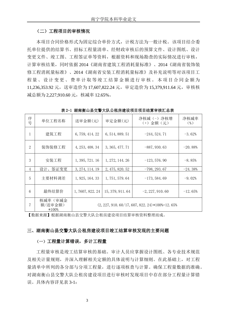 26年CH工程审计 房屋建筑工程竣工结算审核分析——以湖南衡山县交警大队公租房建设项目为例终稿全日制(14351字).docx_第8页