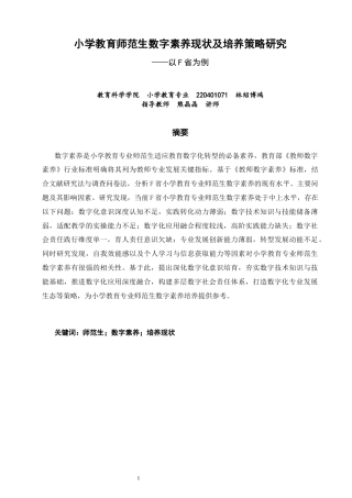 26年CH小学教育关键词：师范生；数字素养；培养现状-终稿(19953字).docx