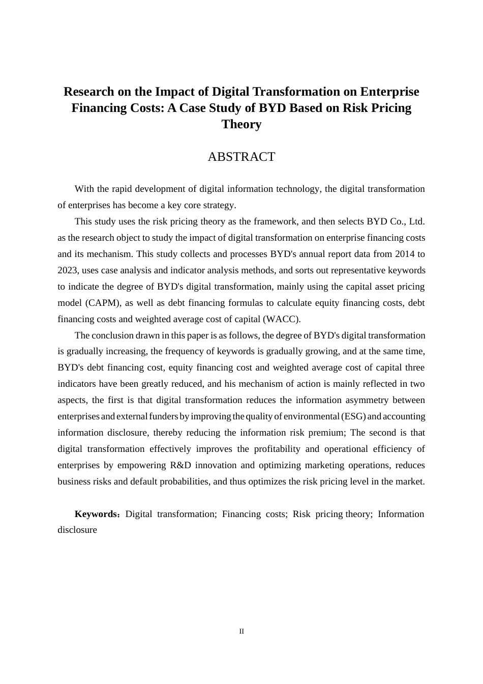 26年CH金融科技 数字化转型对企业融资成本的影响研究——基于风险定价理论对比亚迪的案例分析终稿全日制(9160字).docx_第2页