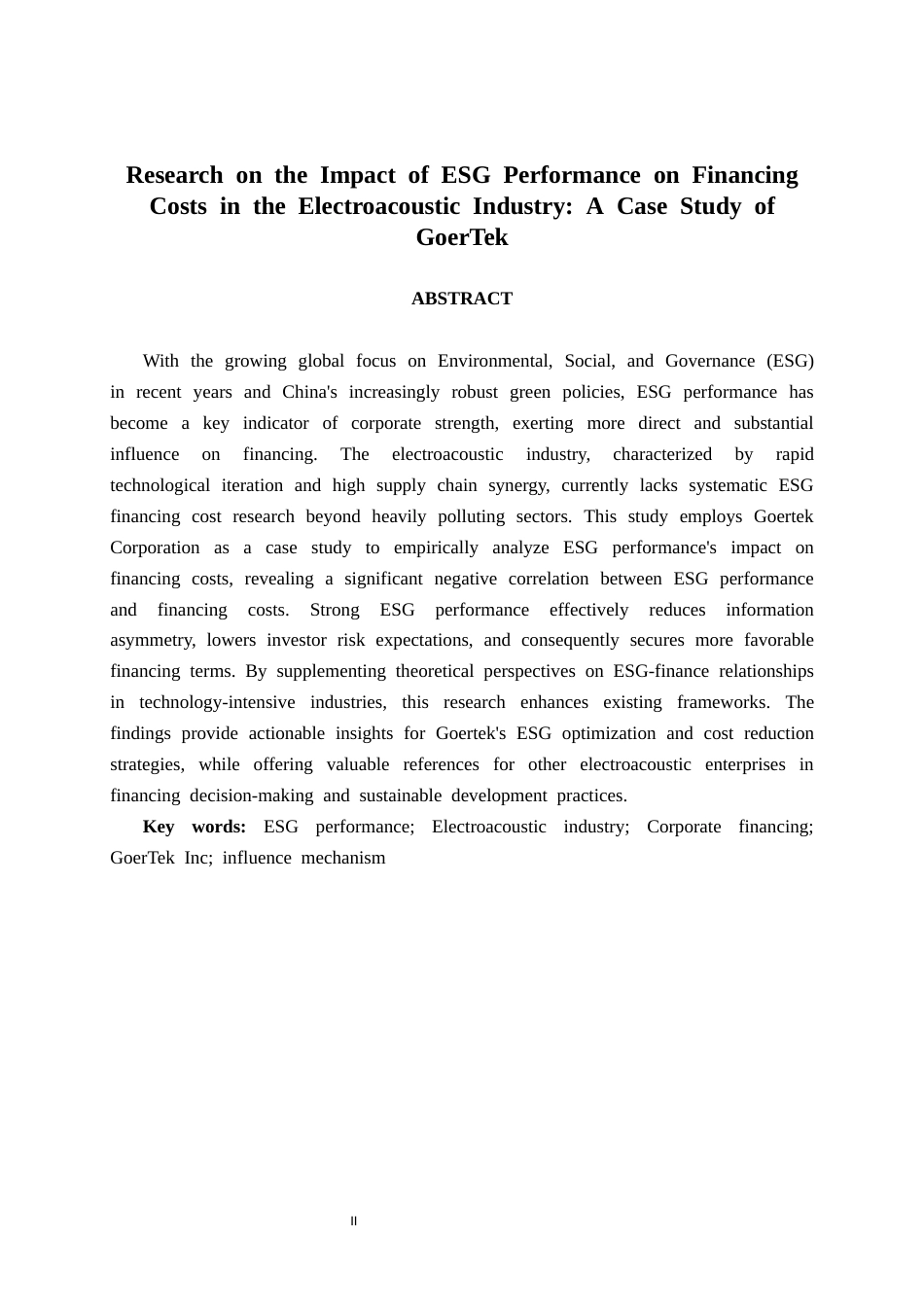 26年CH经济与金融 ESG表现对电声行业融资成本的影响研究——以歌尔股份为例终稿全日制(12619字).docx_第2页