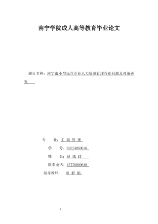 26年CH工商管理 南宁市中小型民营企业人力资源管理存在问题及对策研究(14184字).docx