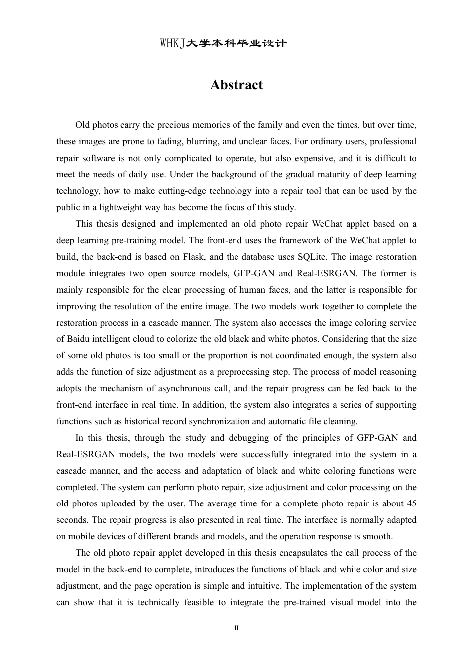 26年WP计算机科学与技术 基于预训练视觉模型的老照片修复小程序设计与实现9.76-AI10.82-约37325字符-全日制.pdf_第2页