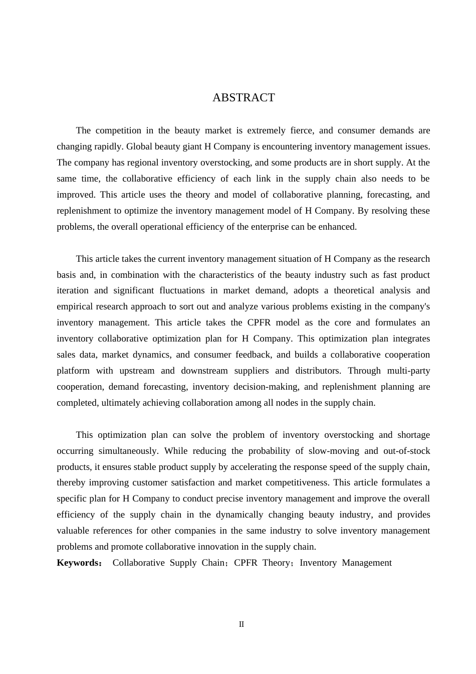 26年WP供应链管理 基于CPFR模式的H公司库存优化5.2-AI6.21全日制(14674字).docx_第2页