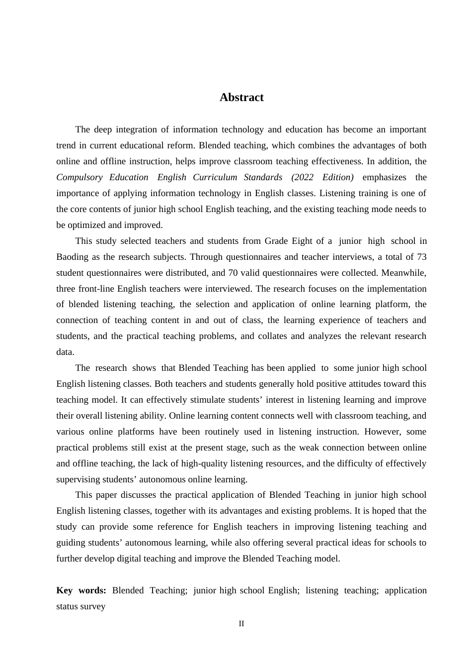 26年WP英语 混合式教学模式在初中英语听力教学中的应用调查研究——以保定市某中学为例 A Study on the Application of Blended Teaching Mode  3.41-AI23.48全日制(12427字).docx_第2页