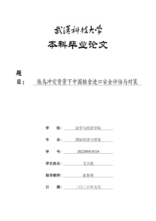 26年WP国际经济与贸易 俄乌冲突背景下中国粮食进口安全评估与对策2.76-AI3.9全日(19079字).docx